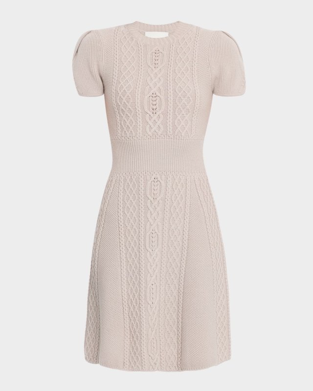Mock-Neck Cable-Knit Wool Mini Dress